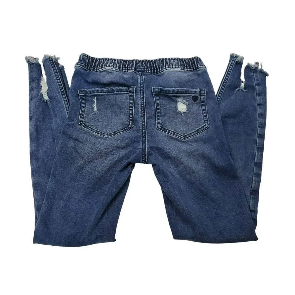 Justice Girls Size 12 Slim Distressed Raw Hem Blue‎ Denim Jeans